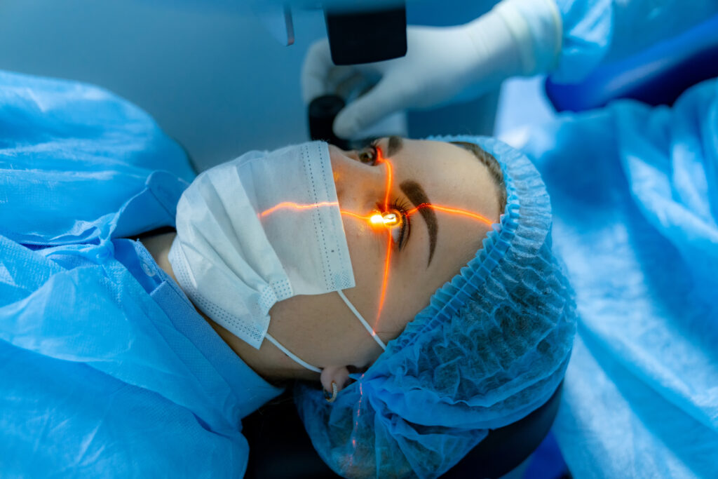 Medical laser eye correction. Medicine technology eye operation.